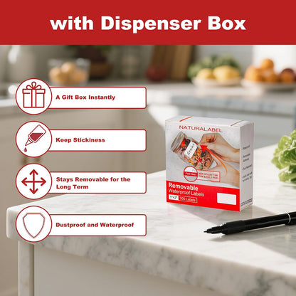 NATURALABEL 500 PCS Blank Removable Freezer Labels with Dispenser - 1" x 2" Food Labels for Meal Prep Containers, Easy Peel-Off Design, No Residue