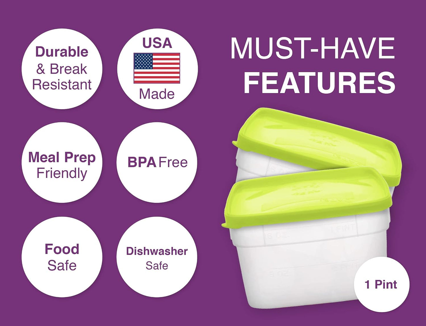 Arrow Reusable Plastic Storage Container Set, 10 Pack, 1 Pint/16 Ounce Each – Food, Meal Prep, Leftovers – Freeze, Store, Reheat - Clear Container Set With Lids – BPA-Free, Dishwasher/Microwave Safe
