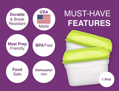 Arrow Reusable Plastic Storage Container Set, 10 Pack, 1 Pint/16 Ounce Each – Food, Meal Prep, Leftovers – Freeze, Store, Reheat - Clear Container Set With Lids – BPA-Free, Dishwasher/Microwave Safe