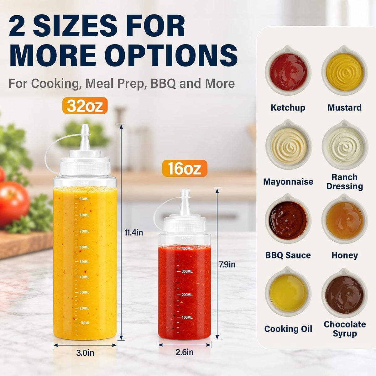 8oz Squeeze Bottles, Sauce Bottles, Squirt Bottle, Salad Dressing Bottle