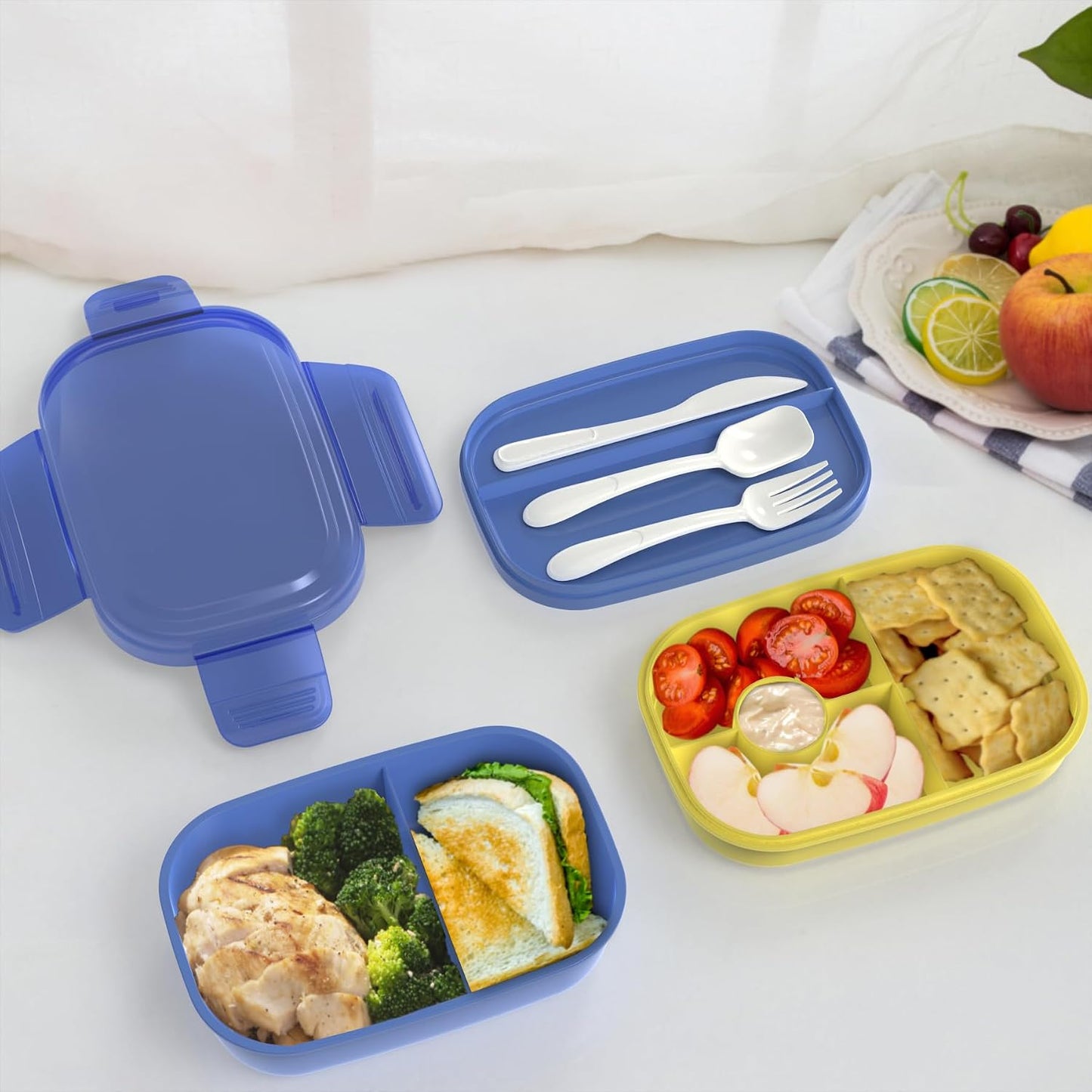 JBGOYON® Bento Lunch Box with Bag - All-in-One Stackable Lunch Containers with 3 Layers for Adults & Kids, 1900 ML Modern Bento-Style Design, Built-in Utensil Set, Lunch Bag (Purple)