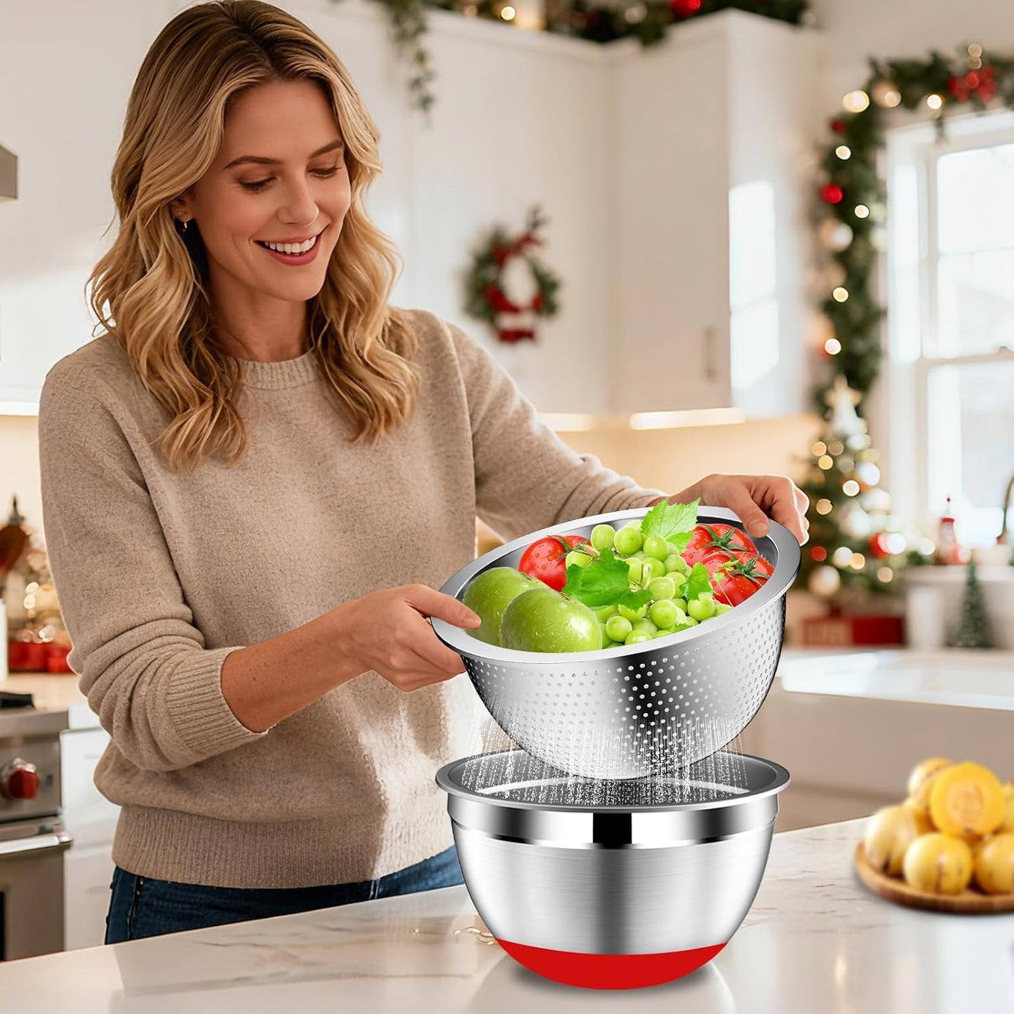 DUTZUN Mixing Bowls with Lids Set - 16pcs Stainless Steel Mixing Bowl Set with Colander, 3 Grater Attachments, Non-Slip Bottom, Metal Nesting Bowls with Strainer for Mixing & Serving - Black