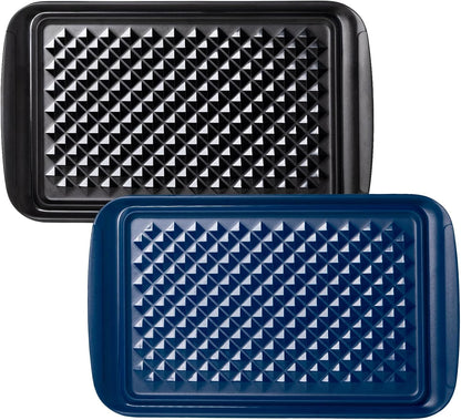 BBQ Tray for Raw Meat Prep and Cooked Food, Grill Prep and Serve Trays, Melamine Serving Trays and Platters for Food, Unbreakable Party Tray, Set of 2, Black and Red