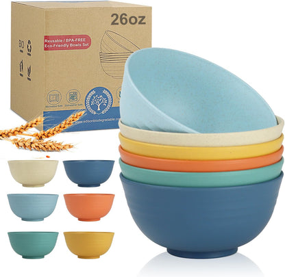 Wheat Straw Bowl Sets,8 PCS Unbreakable Cereal Bowl 26 OZ,Microwave and Dishwasher Safe Bowls,Bowl Sets for Camping and Picnic BPA Free Colorful Salad Bowls for Serving Soup,Oatmeal and Fruit Etc…