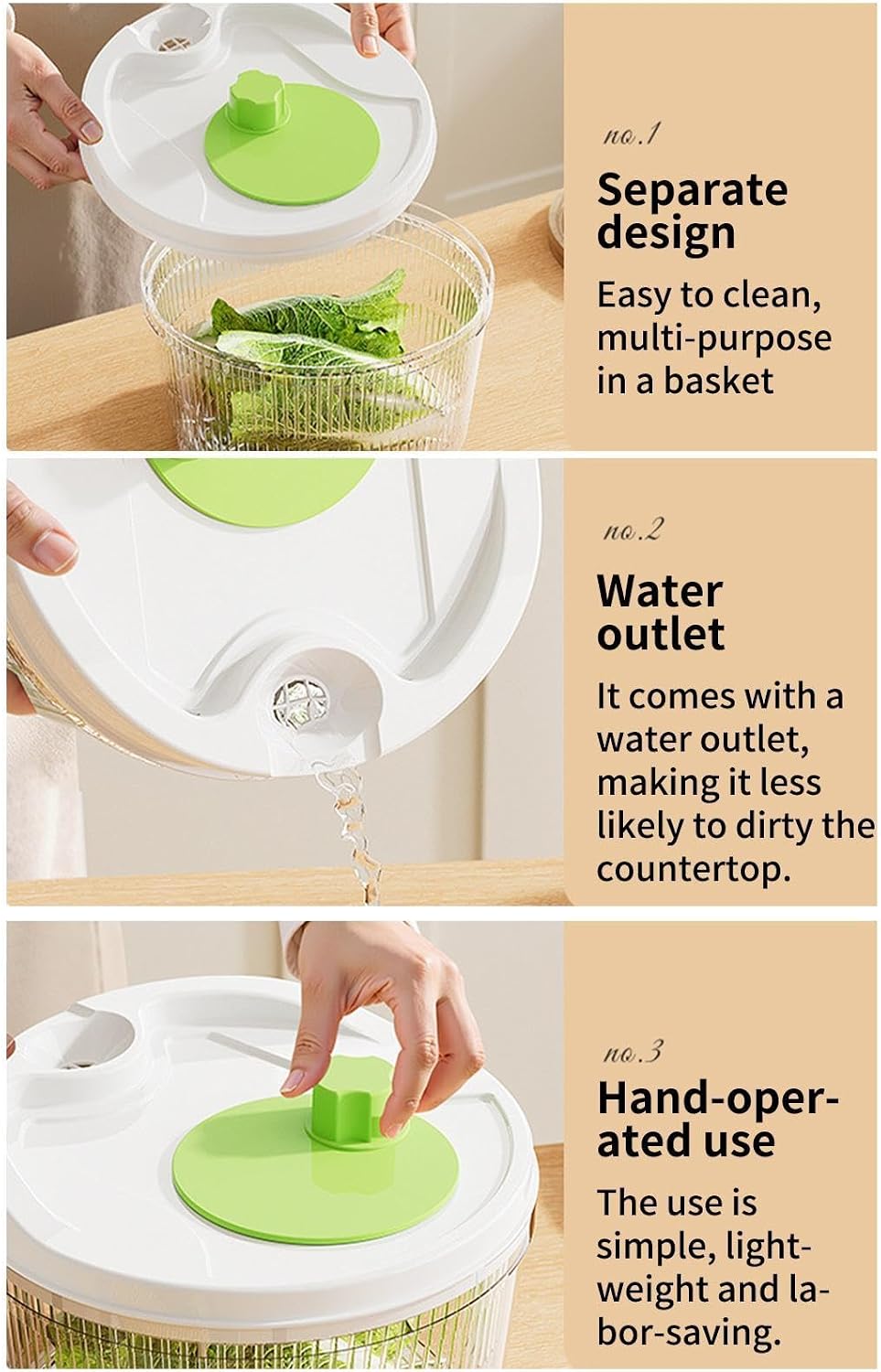 Salad Spinner - Manual Crank Lettuce Dryer & Fruit Washing Colander
