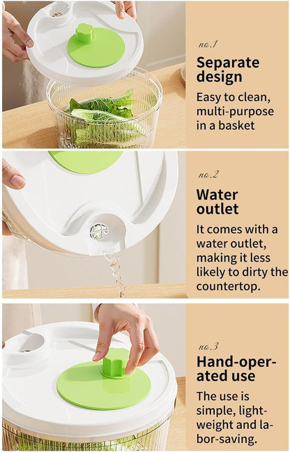 Salad Spinner - Manual Crank Lettuce Dryer & Fruit Washing Colander