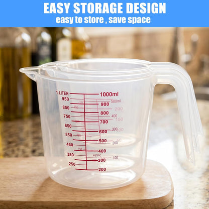 DTDNZKN 3 Pack Measuring Cup Set, Plastic Liquid Measuring Cups 250ml, 500ml & 1000ml - Clear Markings for Baking, Cooking, Mixing, Oil & Water Measurement - Essential Kitchen Tools