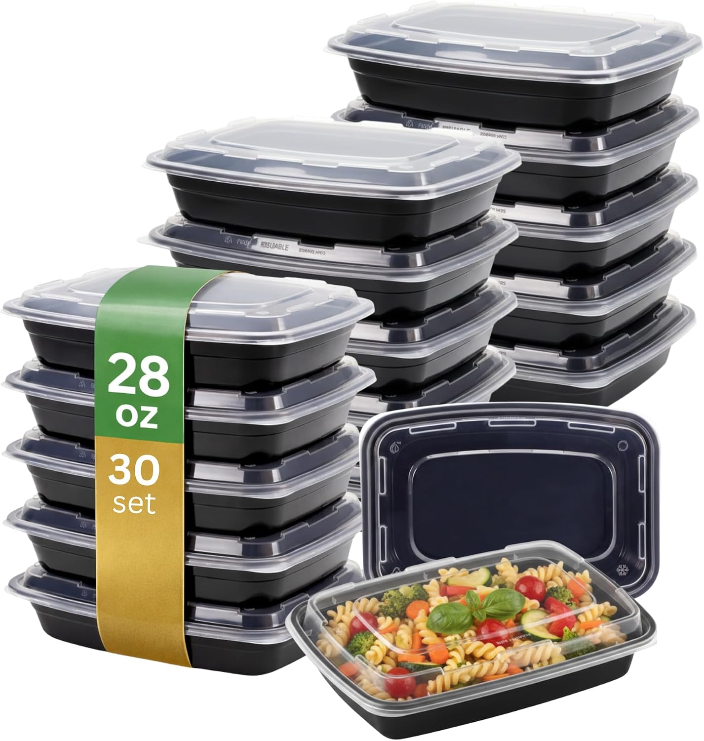 Meal Prep Containers [30 Pack] Rectangular Food Storage Containers with Lids, Bento Box, BPA Free, Stackable, Microwave/Dishwasher/Freezer Safe To Go Food Containers for Meal Prep (32 oz)