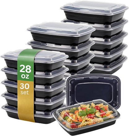 Meal Prep Containers [30 Pack] Rectangular Food Storage Containers with Lids, Bento Box, BPA Free, Stackable, Microwave/Dishwasher/Freezer Safe To Go Food Containers for Meal Prep (32 oz)
