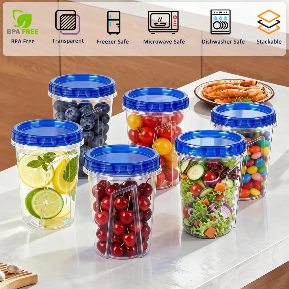 10 Pack 17oz Reusable Freezer Storage Containers with Twist Top Lids Airtight, Clear Plastic Food Storage Meal Prep Containers for Leftover Lunch Fruit Salad Snack, Small Soup Container Microwave Safe