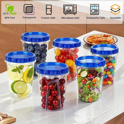 10 Pack 17oz Reusable Freezer Storage Containers with Twist Top Lids Airtight, Clear Plastic Food Storage Meal Prep Containers for Leftover Lunch Fruit Salad Snack, Small Soup Container Microwave Safe