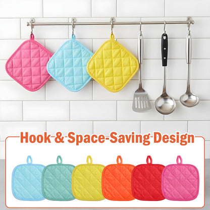 24 Pcs Pot Holders for Kitchen, Heat Resistant Quilted Hot Pads & Oven Mitts with Hanging Loops, Multicolor Cotton Potholder Set for Cooking & Baking (6 Colors)