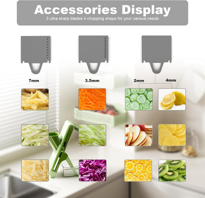 Eletronova Safe Mandoline Slicer for Kitchen, Vegetable Slicer with Container, French Fry Cutter, All in 1 Julienne Slicer for Potato, Thickness Adjustable, Detachable Blade (Gray)