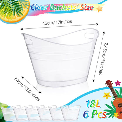 meekoo 6 Pcs Plastic Ice Buckets Bulk with Handles 4.5L Oval Storage Tub Large Capacity Ice Drink Bucket for Party Bar Wine Beer Champagne Beverage Bottle Cooler (4.5 L,Orange)