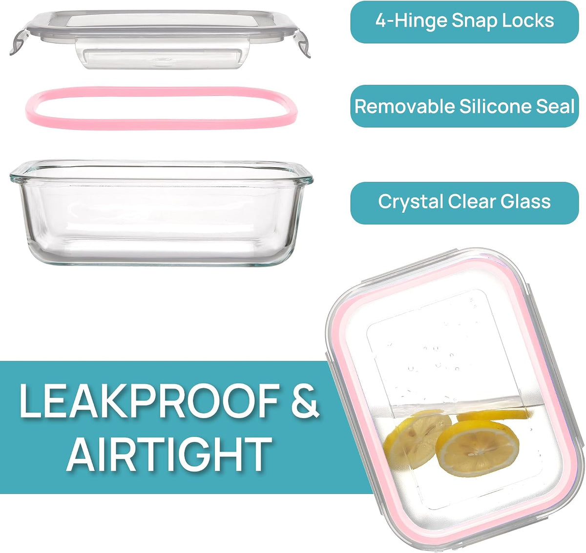 Vtopmart 10 Pack 35oz Glass Food Storage Containers with Lids, Meal Prep Containers, Airtight Reusable Lunch Container Set, Safe for Oven, Microwave, Freezer, and Dishwasher, Grey