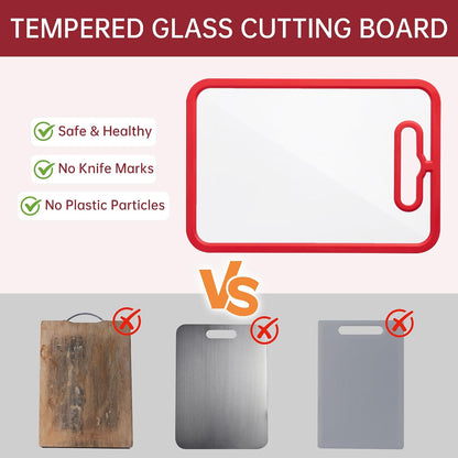 2Pcs White Glass Cutting Board for Kitchen, Tempered Glass Chopping Board with Non-Slip Edges, Dishwasher Safe Clear Cutting Board Set, Heat & Shatter Resistant,15"×11" & 13"×9"