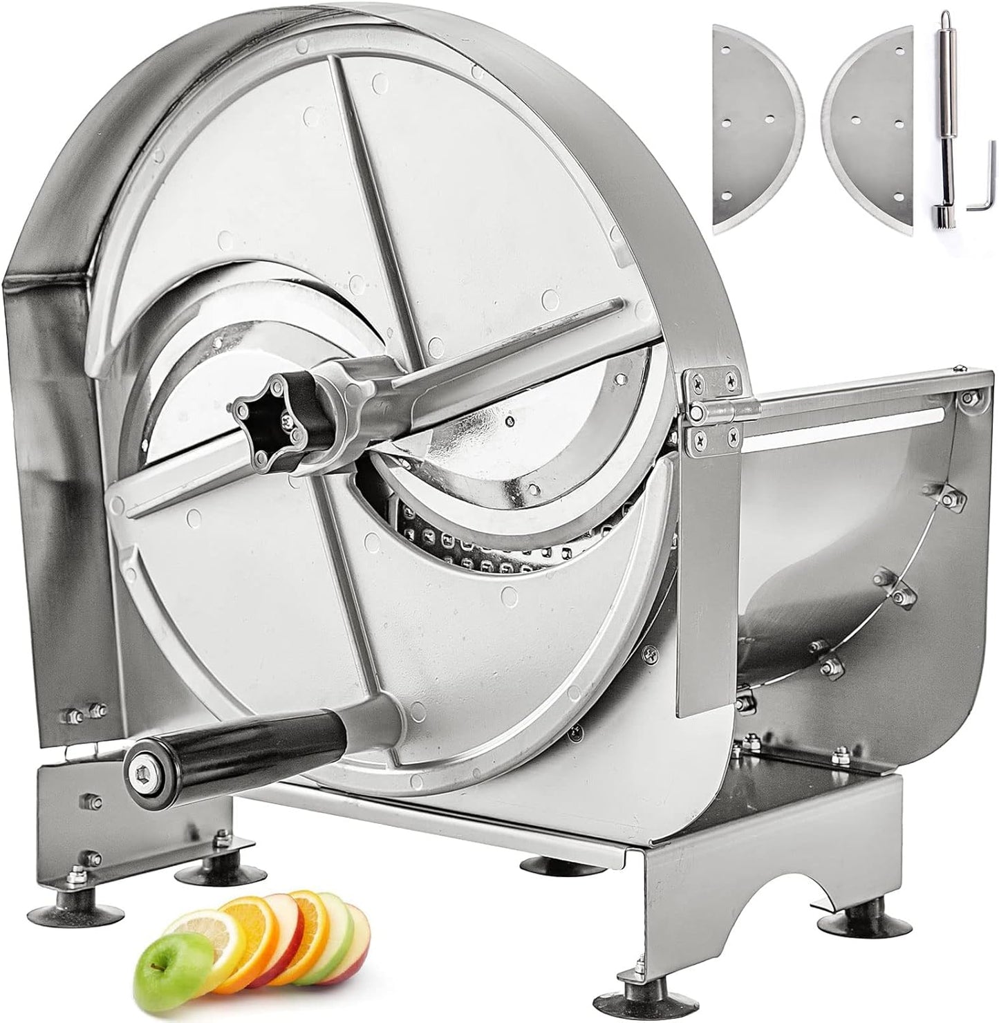 VEVOR Manual Vegetable Fruit Slicer, 0-0.5"/0-12mm Thickness Adjustable Commercial Slicer Machine, Stainless Steel Food Cutter Slicing Machine with 2 Spare Blades, for Potato, Cucumber, Lemon, Tomato