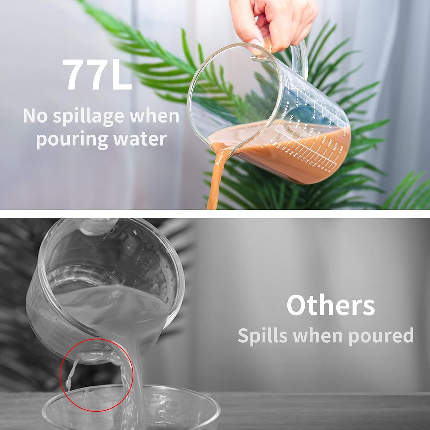 77L 3 Pack Glass Measuring Cup Set (1 1/4, 2 & 4 Cup) [Insulated handle, V-Shaped Spout], High Borosilicate Liquid Glass Measure Cup for Kitchen, Easy To Read, Dishwasher, Freezer, and Microwave Safe