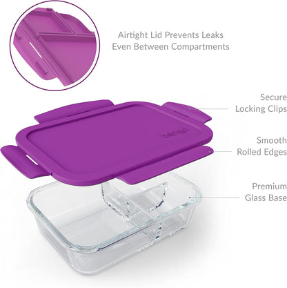 Bentgo Glass Lunch Box - Leak-Proof Bento-Style Food Container with Airtight Lid and Divided 3-Compartment Design - 5 Cup Capacity for Meal Prepping, and Portion-Controlled Meals for Adults (Green)