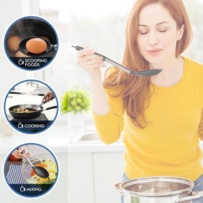 Kitchen Utensils Set of 2, Silicone Cooking Utensils, Turner/Spatula, Spoons - Heat Resistant, Nonstick Cookware, Dishwasher Safe, Black
