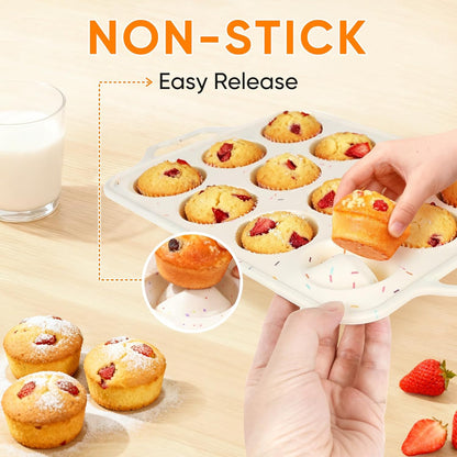 2 Pack Silicone Muffin Pans 12 Cups Regular Size, Nonstick Cupcake Baking Pan with Metal Reinforced Frame, BPA Free Silicone Muffin Trays, Oven & Dishwasher Safe for Homemade Muffins Egg Bites