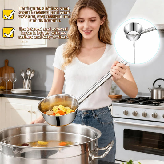 Stainless Steel Long Handle Scoop, Eagle Beak Spout Design - Multipurpose Kitchen, Bath, Garden Ladle Cup for Oil, Soup, Shampoo, Pet Food 13.8 inch Heat-Resistant Handle