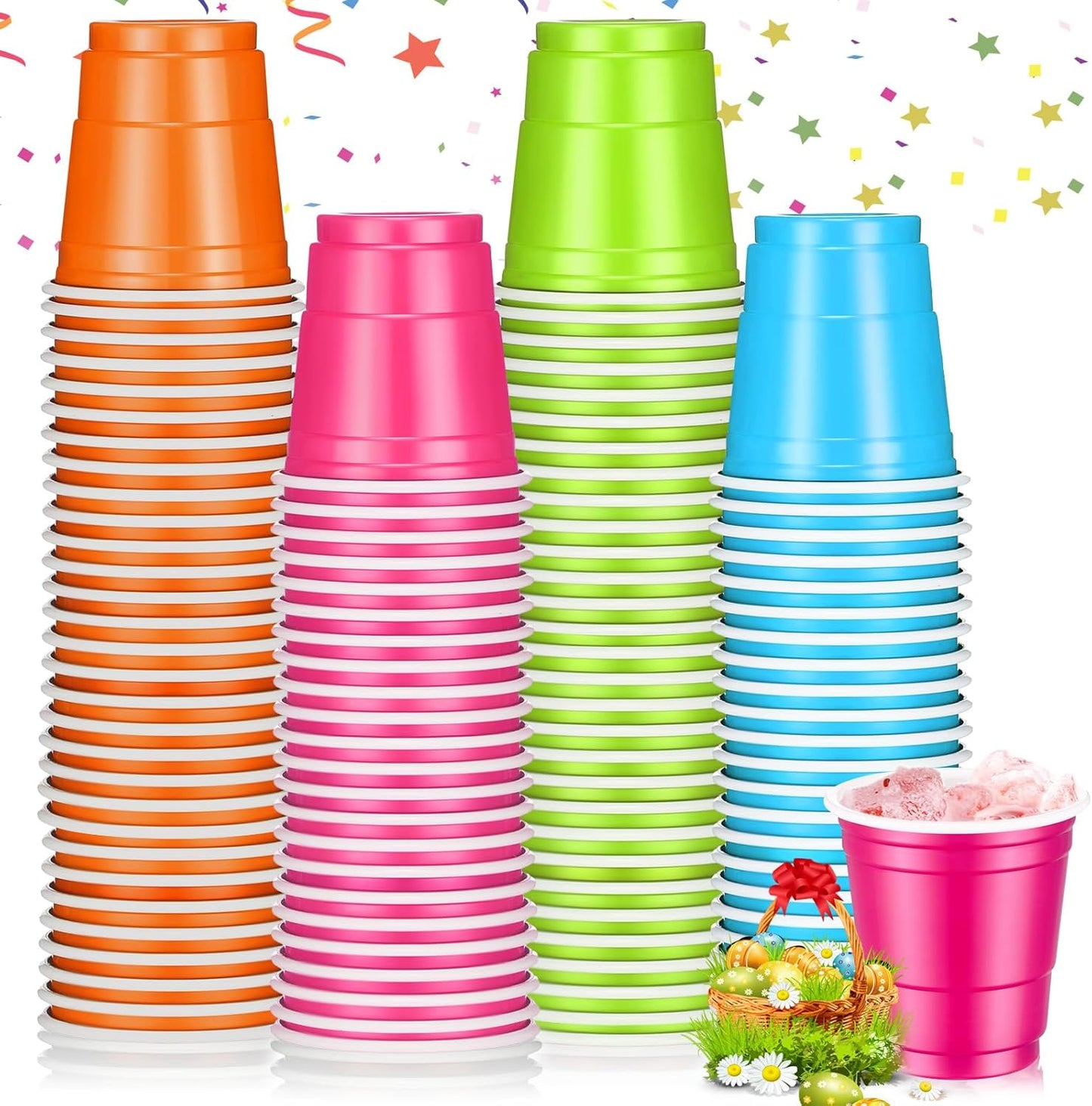 Roshtia 100 Pack 2 oz Plastic Shot Cups, Mini Disposable Shot Glasses 2 oz Wedding Party Cups for Bridal Shower Wedding Party, Beer Taste Serving, Snacks(Black, Gold)