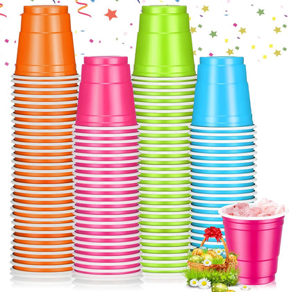 Roshtia 100 Pack 2 oz Plastic Shot Cups, Mini Disposable Shot Glasses 2 oz Wedding Party Cups for Bridal Shower Wedding Party, Beer Taste Serving, Snacks(Black, Gold)