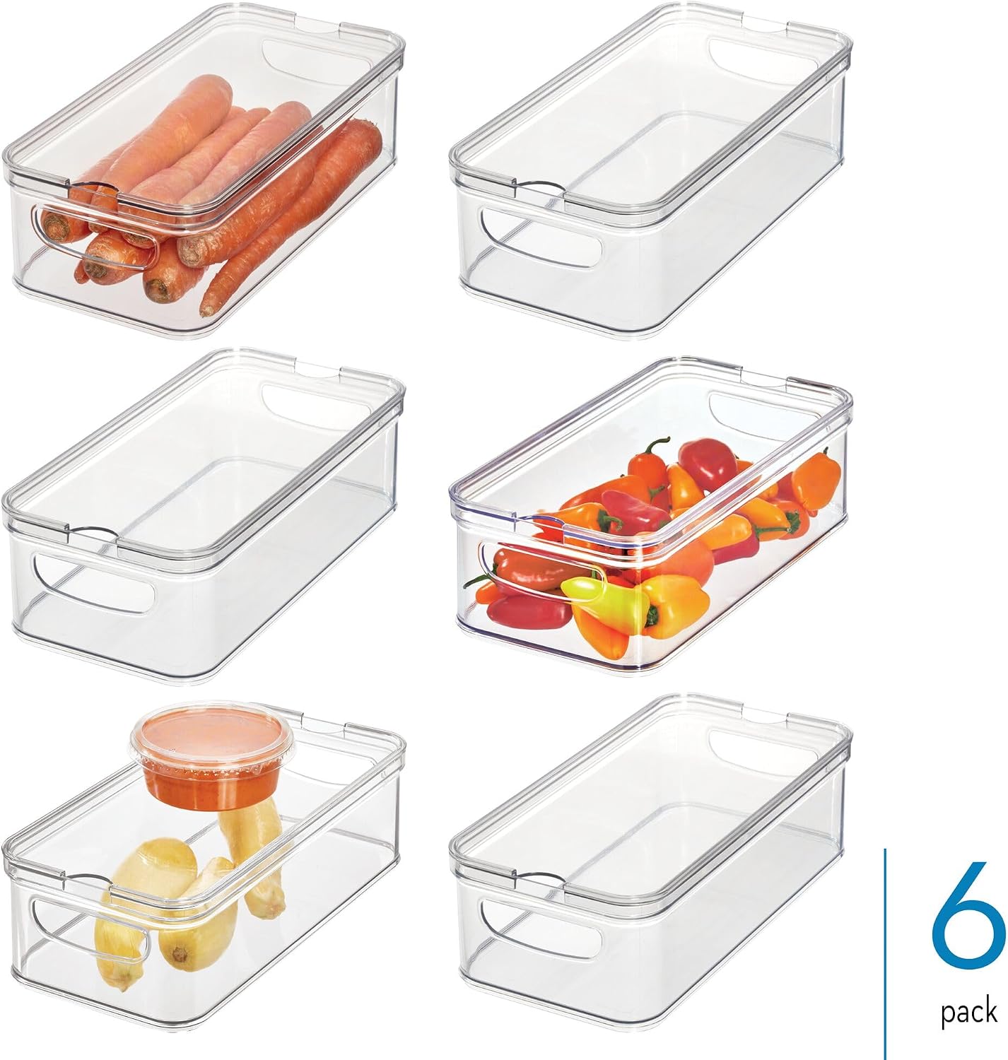 iDesign Stackable Fridge Organizer Bins with Lids for Fresh Produce - Set of 6 - Clear