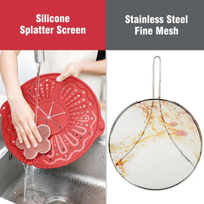 Foldable Silicone Splatter Screen for 10-12" Pans, BPA-Free, Gray | Foldable Splash Guard, Multi-Use Grease Splatter Guard/Trivet Mat,Non-Stick Oil Splatter Guard, Dishwasher Safe