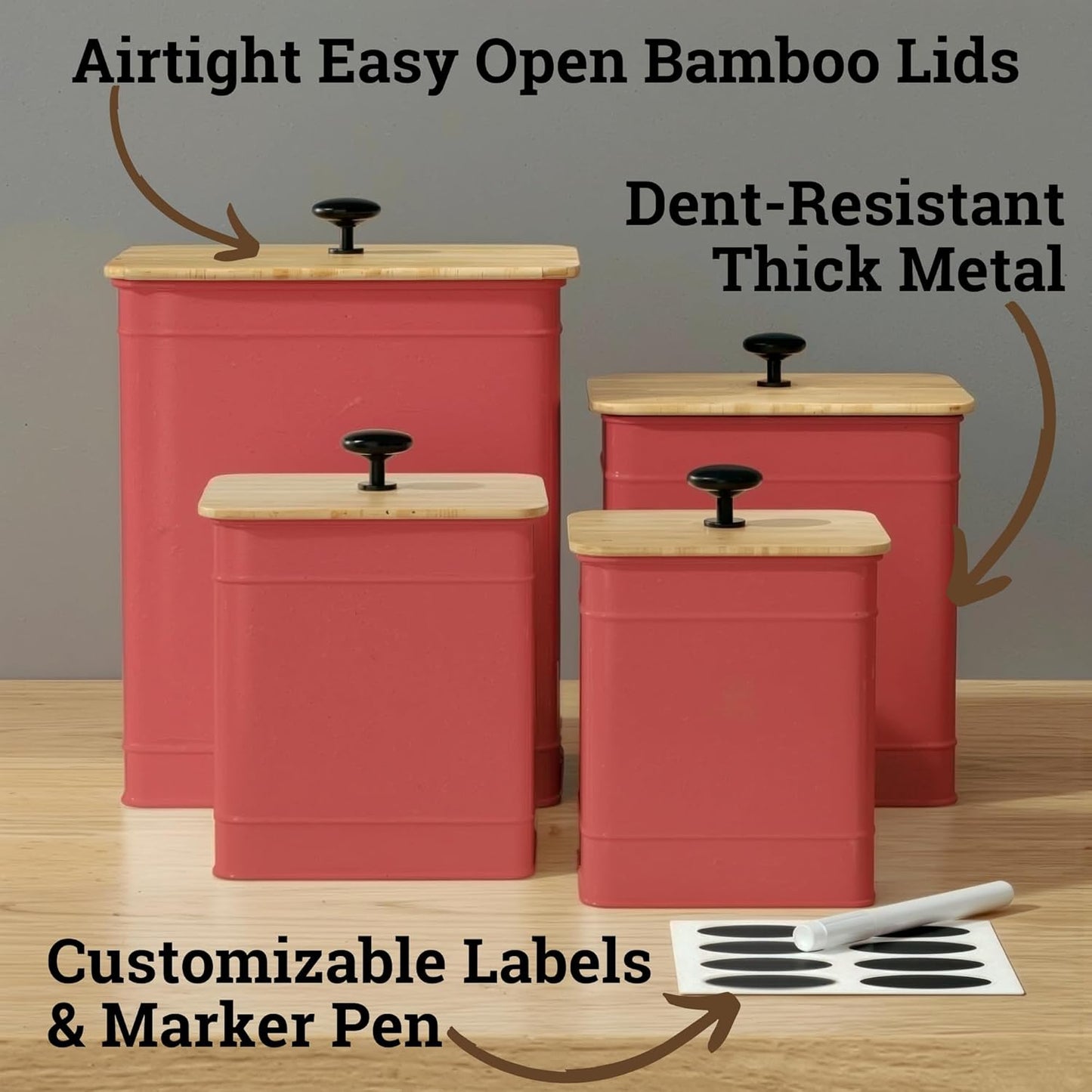 Kitchen Canisters for Countertop Set of 4 with Customizable Chalkboard Labels & Marker Pen - Big Iron Kitchen Canisters with Airtight Lids - Sage Green Canister Set - Flour and Sugar Containers