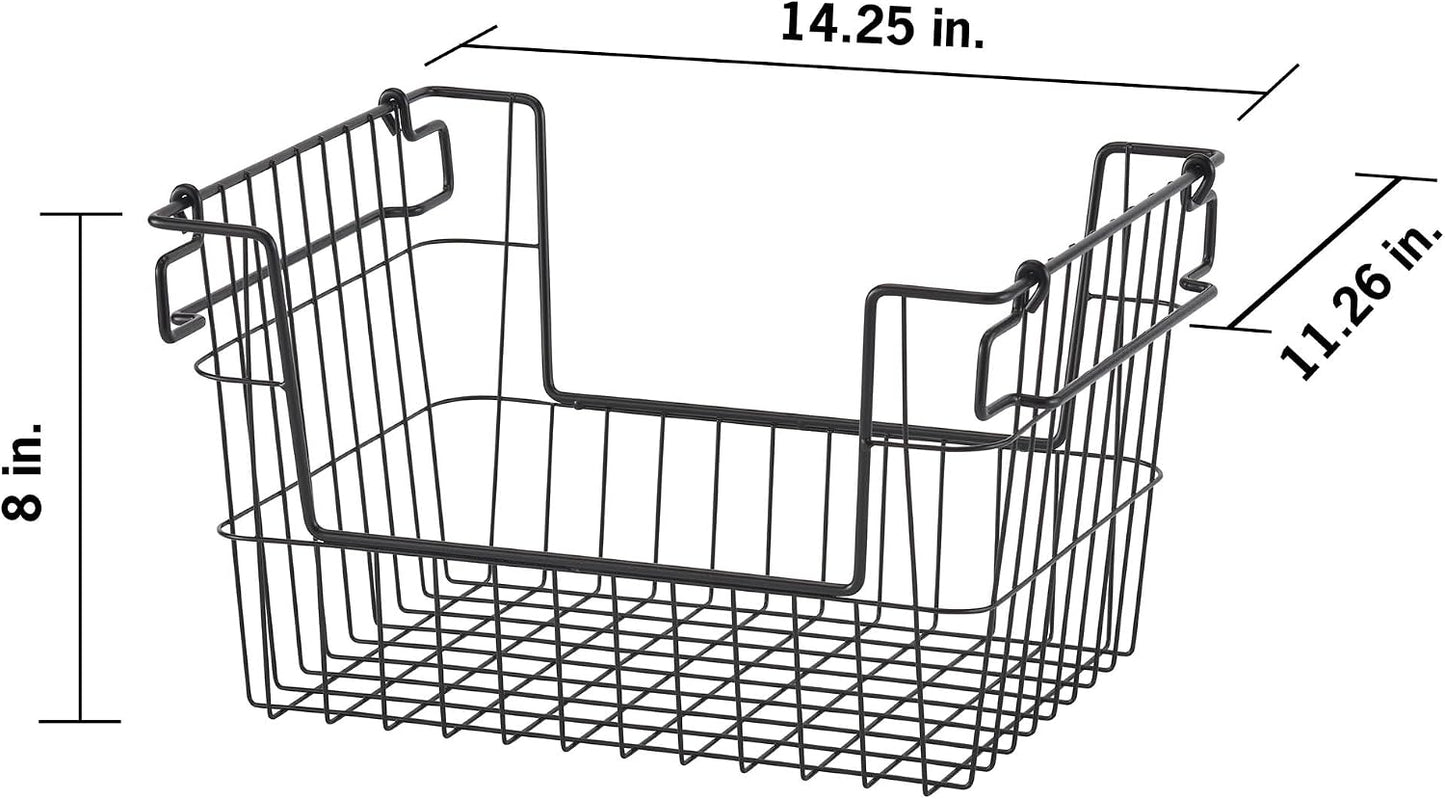 TRINITY 2-Pack Stackable Metal Wire Storage Baskets With Handles, EcoStorage Chrome, 11 Inches