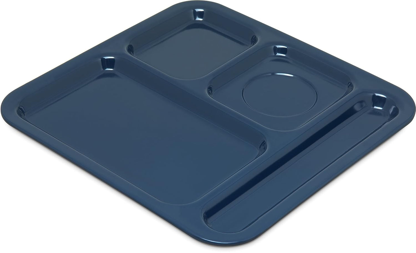 Carlisle FoodService Products Melamine Lunch Tray with 4 Compartments, Right Handed Cafeteria Tray with Divided Compartments for Food, 10" x 9.75", Dark Blue