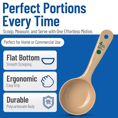 Carlisle FoodService Products Measure Miser Solid Spoon Measuring Spoon with Short Handle for Kitchens, Plastic, 4 Ounces, Beige