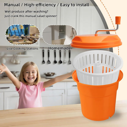 5 Gallon Salad Spinner,Large Capacity Vegetable Friuts Salad Dryer,Commercial Manual Salad Mixer for Restaurants Kitchen & Catering,Green & Orange. (Green, 5 Gallon)