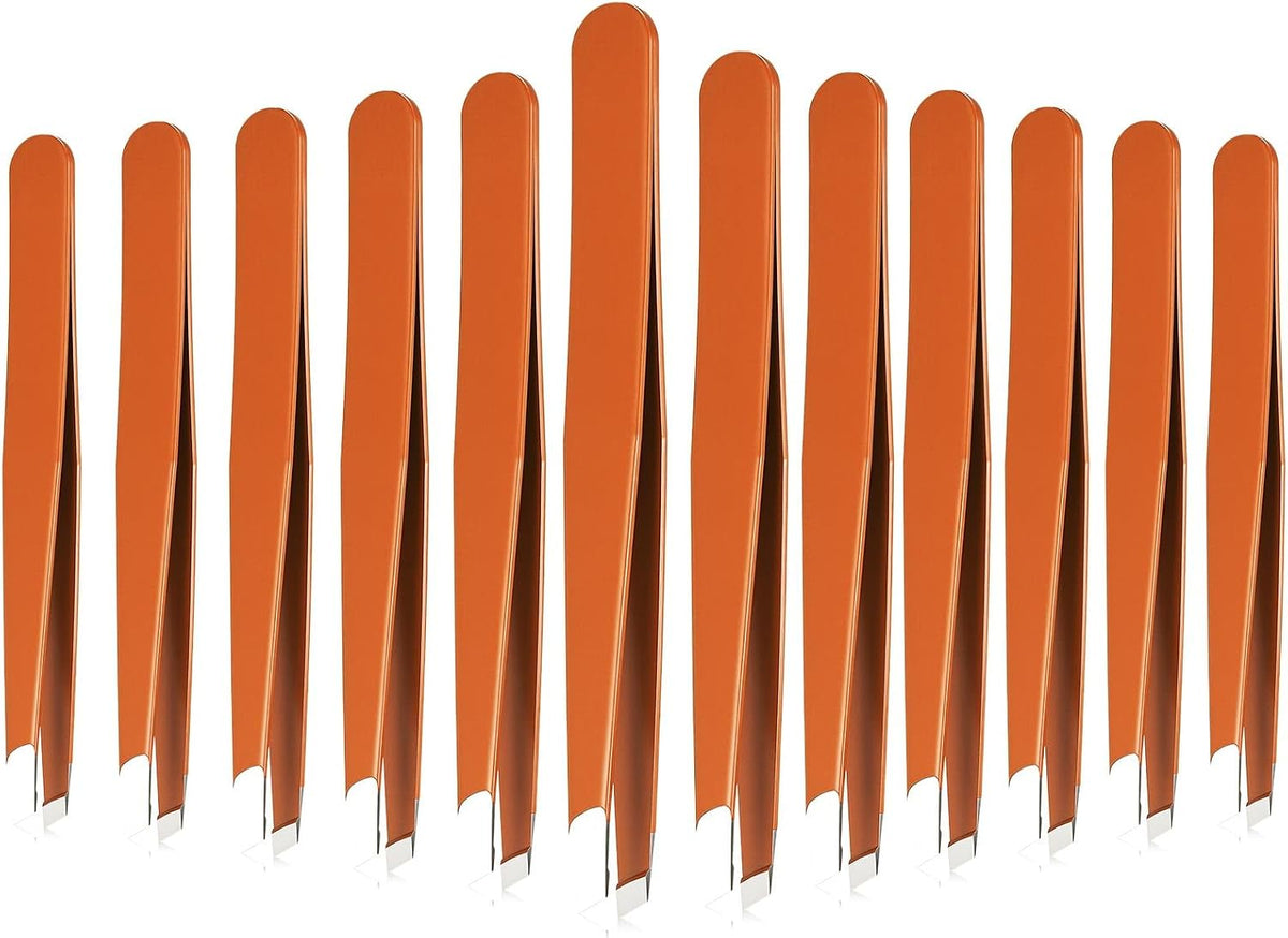 Mudder 12 Pcs Eyebrow Tweezers Set for Facial Hair Stainless Steel Slanted Tip Tweezers in Bulk for Men and Women(Silver)