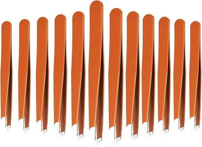 Mudder 12 Pcs Eyebrow Tweezers Set for Facial Hair Stainless Steel Slanted Tip Tweezers in Bulk for Men and Women(Silver)