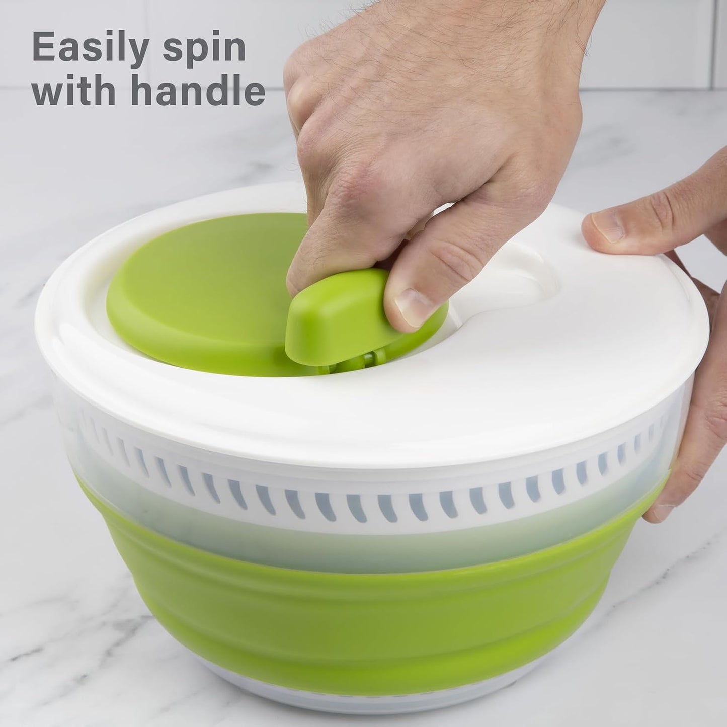 PrepWorks 4 Qt Collapsible Salad Spinner – Space-Saving, BPA-Free, Easy-to-Use for Quick Salad Washing & Drying, Dishwasher Safe