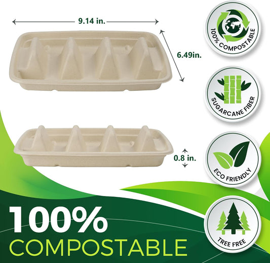 100 Pack Heavy Duty Disposable Fiesta Taco Holders, Taco Plates with 3 Dividers Serving for Party, Taco Stand for Taco Tuesday, Perfect for Taco Bar Supplies
