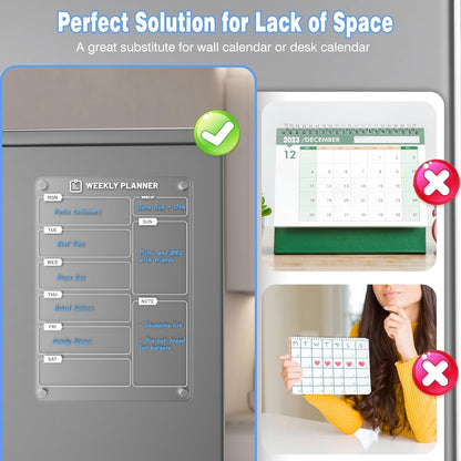 Magnetic Meal Planner for Kitchen Fridge Clear Weekly Calendar Menu Board to Do List, Shopping List and Chore Chart - 7.9" x 11.8"