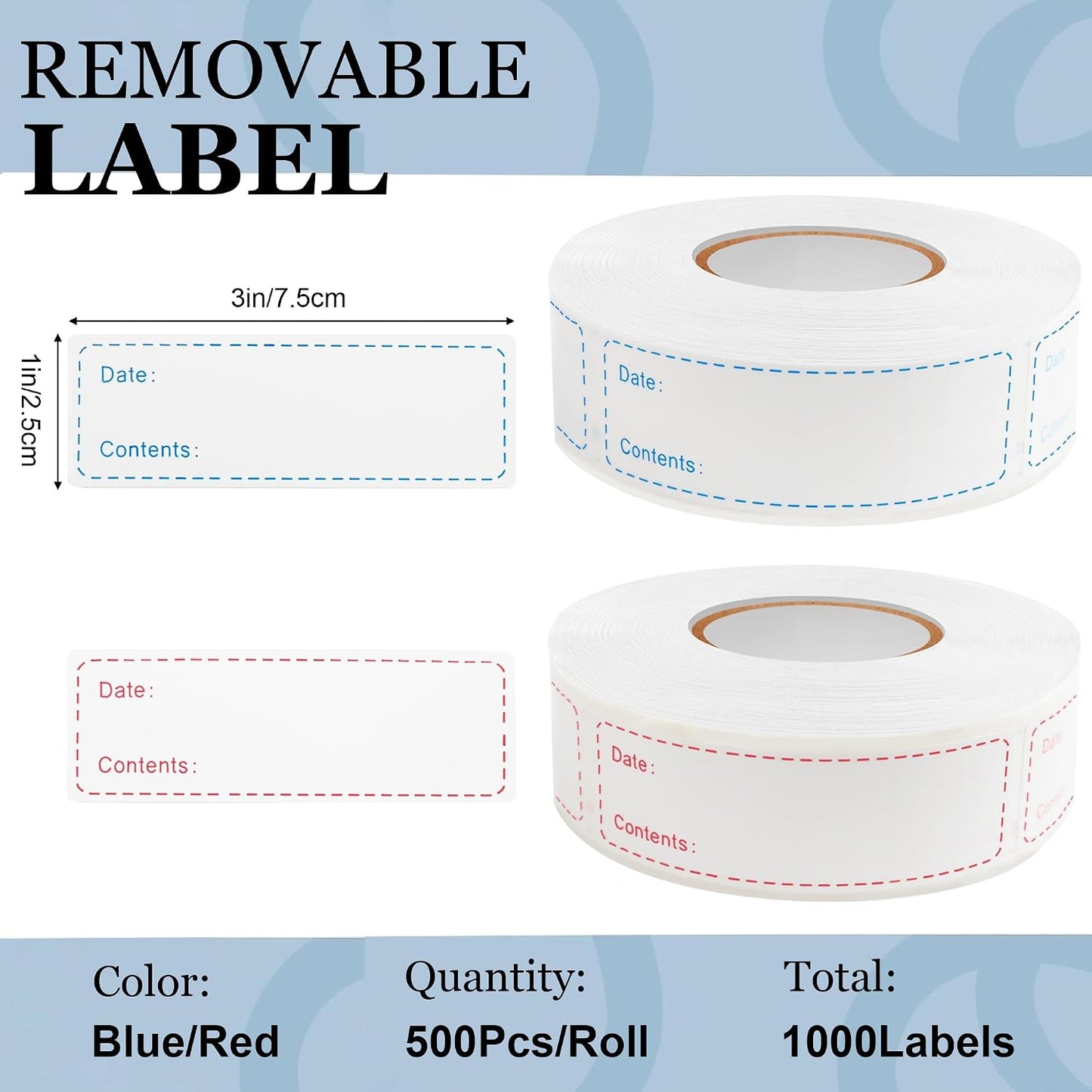 1000Pcs Food Labels, AIMEIKI 2 Rolls 1 x 2 Inch Removable Date Stickers Waterproof Food Storage Stickers for Freezer, Refrigerator, Food Containers Easy Clean No Residue