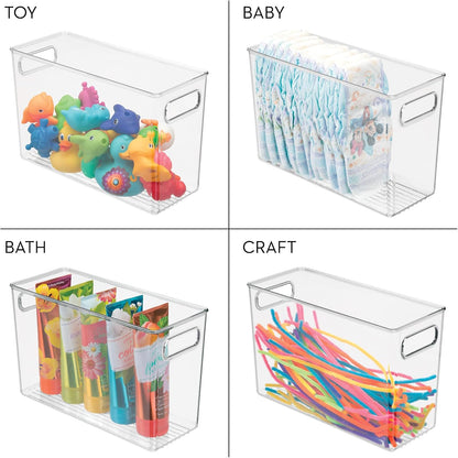 iDesign Tall Plastic Storage Bin with Handles, Set of 4, Clear | For Fridge or Freezer, Made in USA