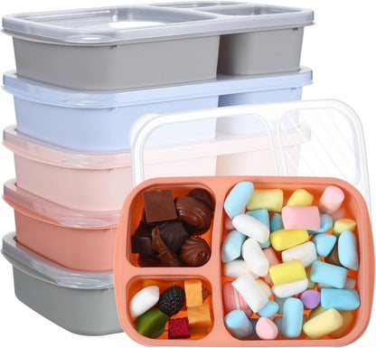 Honeydak 5 Pack Snack Containers 3 Compartment Bento Snack Boxes Divided Meal Prep Containers with Lids Reusable Adults Lunch Food Storage Box for School Work Travel(Elderberry)