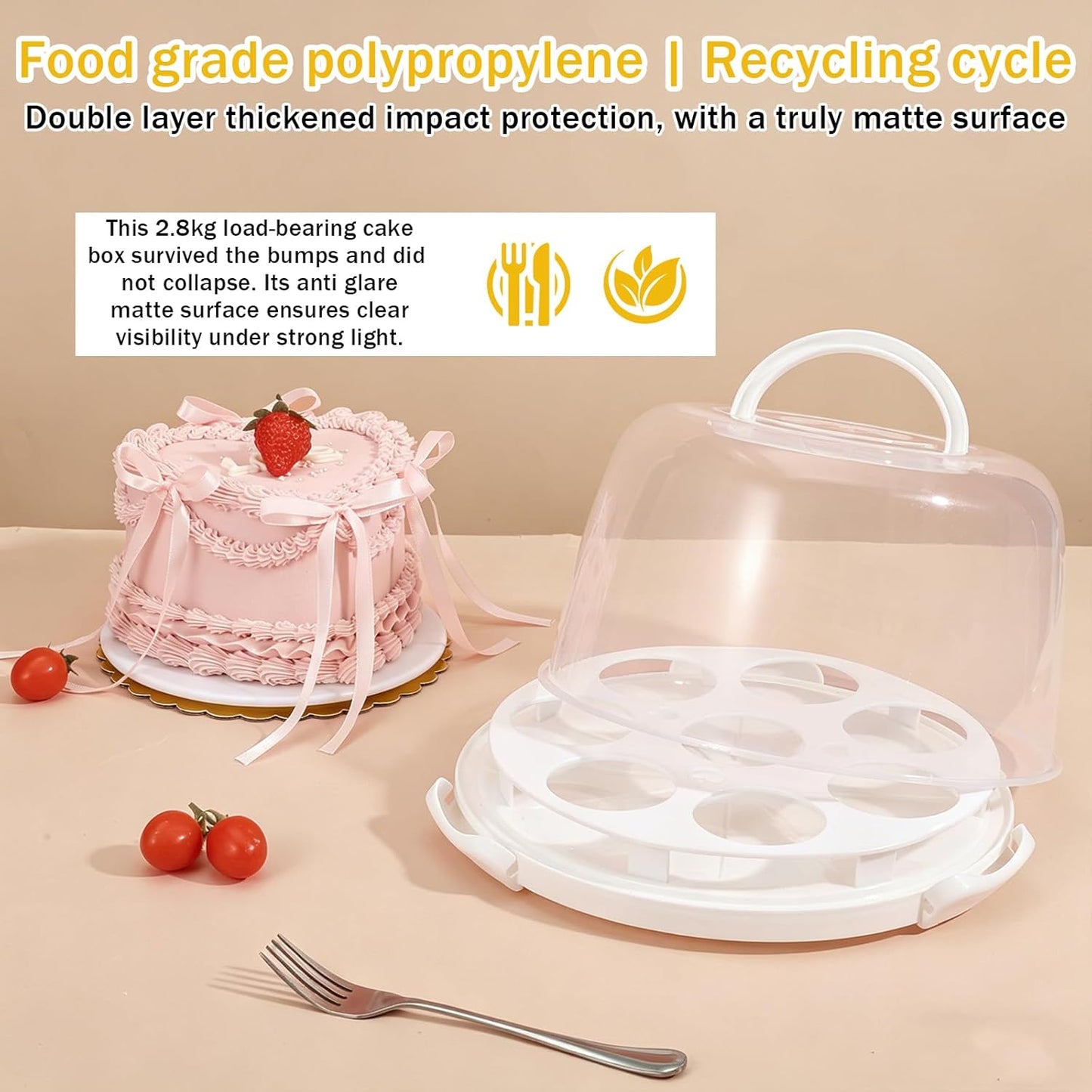 8 Inch Cake Carrier with Lid and Handle Plastic Cupcake Carrier Holder with 10 Golden Boards and Insulated Bag 8-Inch Round Cake Container