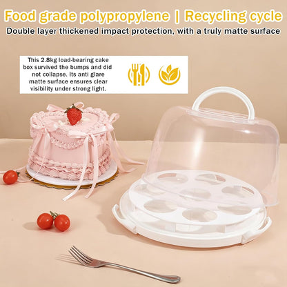 8 Inch Cake Carrier with Lid and Handle Plastic Cupcake Carrier Holder with 10 Golden Boards and Insulated Bag 8-Inch Round Cake Container