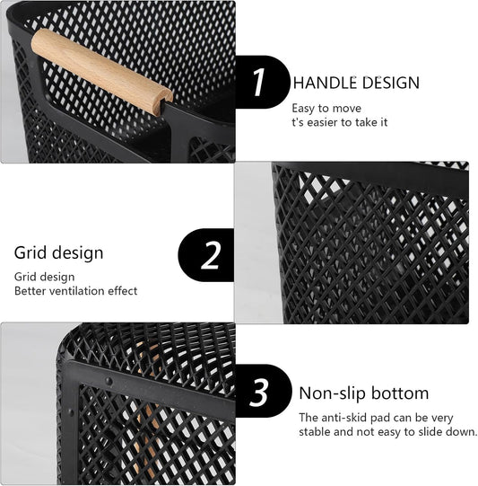 Onion and Potato Storage Baskets,A set of 2 Wooden Handle storage Basket Stackable Plastic Pantry Bins, Multifunctional Organizers for Kitchen, Countertop, and More Vegetable Storage Box (Black-2pack)