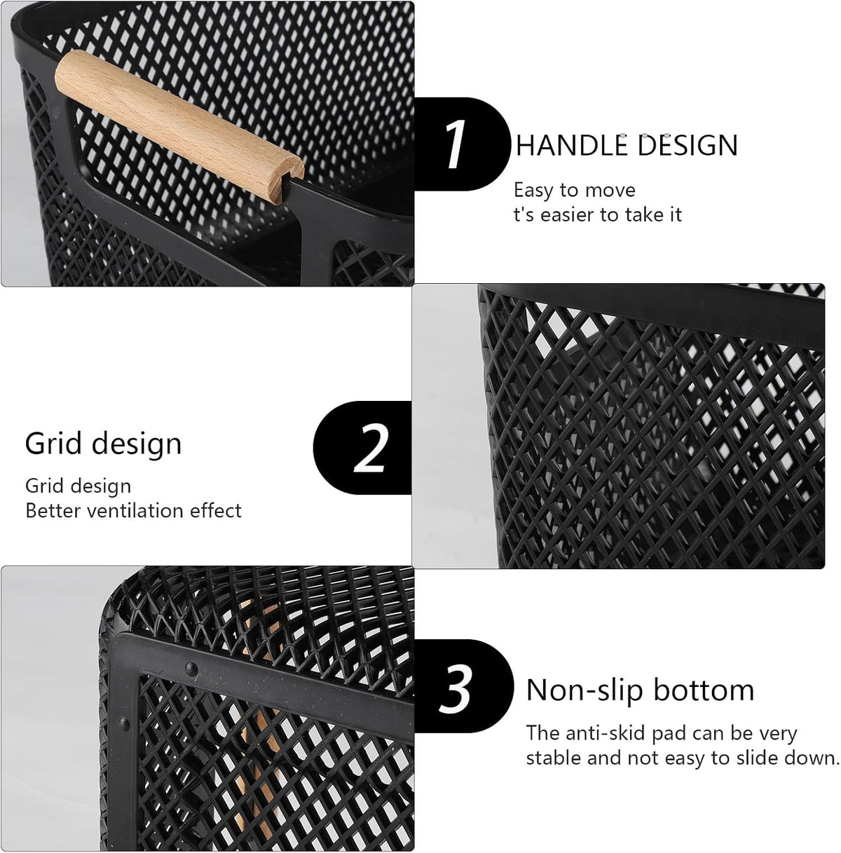 Onion and Potato Storage Baskets,A set of 2 Wooden Handle storage Basket Stackable Plastic Pantry Bins, Multifunctional Organizers for Kitchen, Countertop, and More Vegetable Storage Box (Black-2pack)