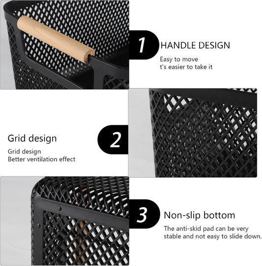 Onion and Potato Storage Baskets,A set of 2 Wooden Handle storage Basket Stackable Plastic Pantry Bins, Multifunctional Organizers for Kitchen, Countertop, and More Vegetable Storage Box (Black-2pack)