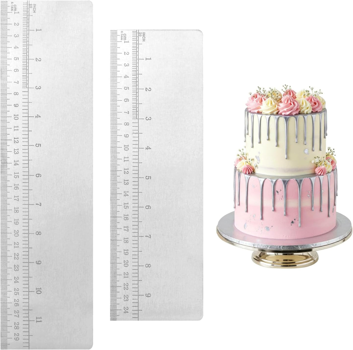 2 PCS Stainless Steel Cake Scraper Set with Scale, 10 & 12 Inch