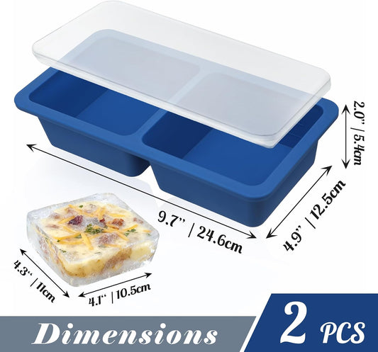 Koluti 2-Pack Nonstick Silicone 3 Soup Freezer Mold, 1-Cup Large Sauce Ice Tray with Plastic Lid, Stackable Freezing Maker Meal Prep Food Storage Container, Dishwasher Safe & BPA Free